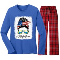 Volleyball Mom American Flag Messy Bun Volleyball Mom Gift Women's Long Sleeve Flannel Pajama Set 