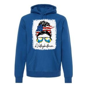 Volleyball Mom American Flag Messy Bun Volleyball Mom Gift Premium Hoodie