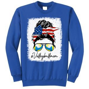 Volleyball Mom American Flag Messy Bun Volleyball Mom Gift Tall Sweatshirt