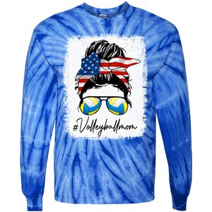 Volleyball Mom American Flag Messy Bun Volleyball Mom Gift Tie-Dye Long Sleeve Shirt