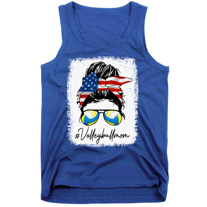 Volleyball Mom American Flag Messy Bun Volleyball Mom Gift Tank Top