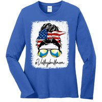 Volleyball Mom American Flag Messy Bun Volleyball Mom Gift Ladies Long Sleeve Shirt