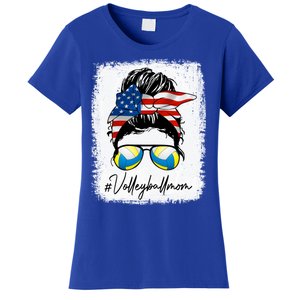 Volleyball Mom American Flag Messy Bun Volleyball Mom Gift Women's T-Shirt