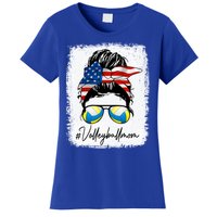 Volleyball Mom American Flag Messy Bun Volleyball Mom Gift Women's T-Shirt