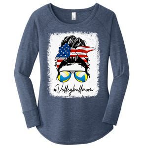 Volleyball Mom American Flag Messy Bun Volleyball Mom Gift Women's Perfect Tri Tunic Long Sleeve Shirt