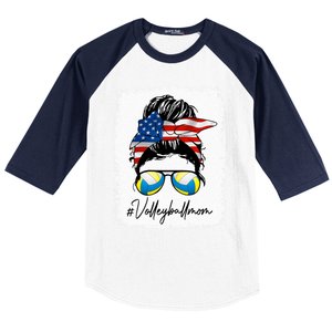 Volleyball Mom American Flag Messy Bun Volleyball Mom Gift Baseball Sleeve Shirt