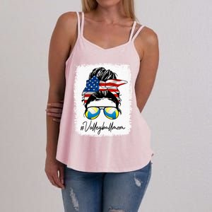 Volleyball Mom American Flag Messy Bun Volleyball Mom Gift Women's Strappy Tank