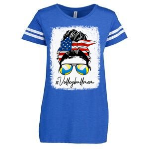 Volleyball Mom American Flag Messy Bun Volleyball Mom Gift Enza Ladies Jersey Football T-Shirt