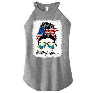 Volleyball Mom American Flag Messy Bun Volleyball Mom Gift Women's Perfect Tri Rocker Tank