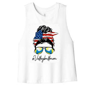 Volleyball Mom American Flag Messy Bun Volleyball Mom Gift Women's Racerback Cropped Tank