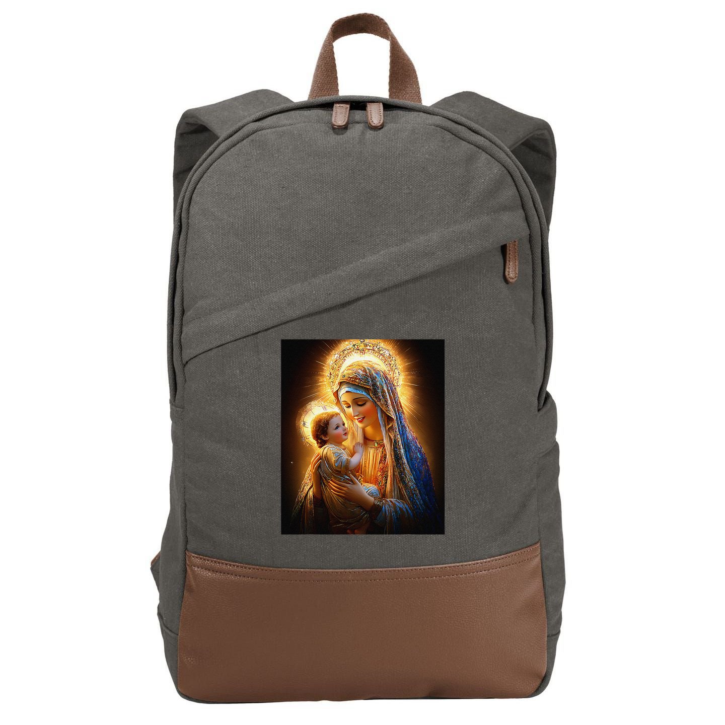 Virgin Mary and Baby Jesus Catholic Madonna and Child Gift Cotton Canvas Backpack