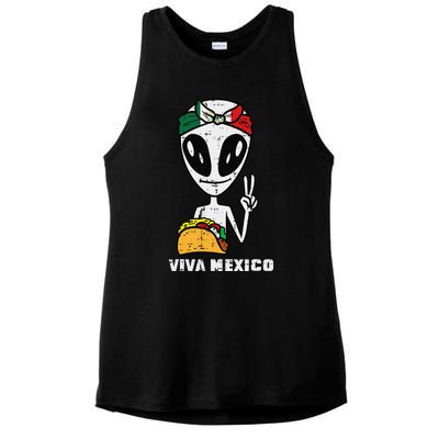 Viva Mexico Alien Cinco De Mayo Mexican Independence Day Ladies PosiCharge Tri-Blend Wicking Tank