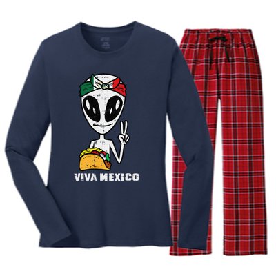 Viva Mexico Alien Cinco De Mayo Mexican Independence Day Women's Long Sleeve Flannel Pajama Set 