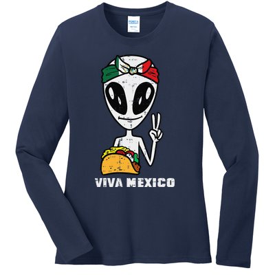 Viva Mexico Alien Cinco De Mayo Mexican Independence Day Ladies Long Sleeve Shirt