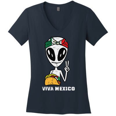 Viva Mexico Alien Cinco De Mayo Mexican Independence Day Women's V-Neck T-Shirt