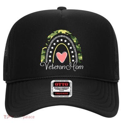 Veteran Mom Boho Rainbow Funny Veteran Mom Funny Gift High Crown Mesh Back Trucker Hat