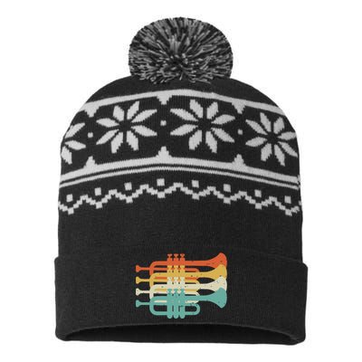 Vintage Marching Band Trumpet Player Retro Design Trumpeter USA-Made Snowflake Beanie