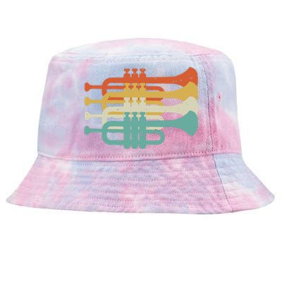 Vintage Marching Band Trumpet Player Retro Design Trumpeter Tie-Dyed Bucket Hat