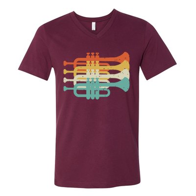 Vintage Marching Band Trumpet Player Retro Design Trumpeter V-Neck T-Shirt