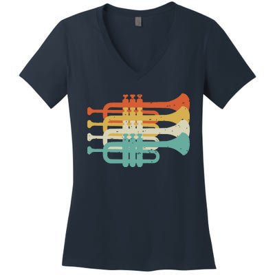 Vintage Marching Band Trumpet Player Retro Design Trumpeter Women's V-Neck T-Shirt