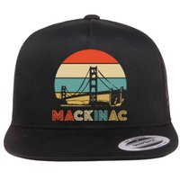 Vintage Mackinac Bridge Island Mackinaw City Retro Michigan Flat Bill Trucker Hat