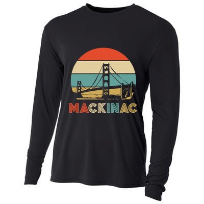 Vintage Mackinac Bridge Island Mackinaw City Retro Michigan Cooling Performance Long Sleeve Crew