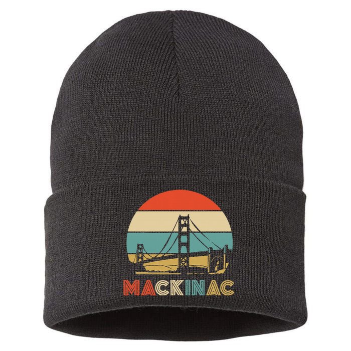 Vintage Mackinac Bridge Island Mackinaw City Retro Michigan Sustainable Knit Beanie