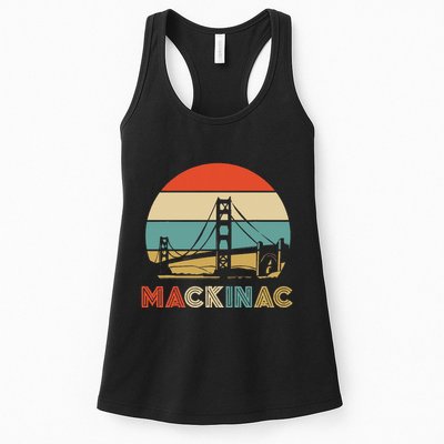 Vintage Mackinac Bridge Island Mackinaw City Retro Michigan Womens Tank Top