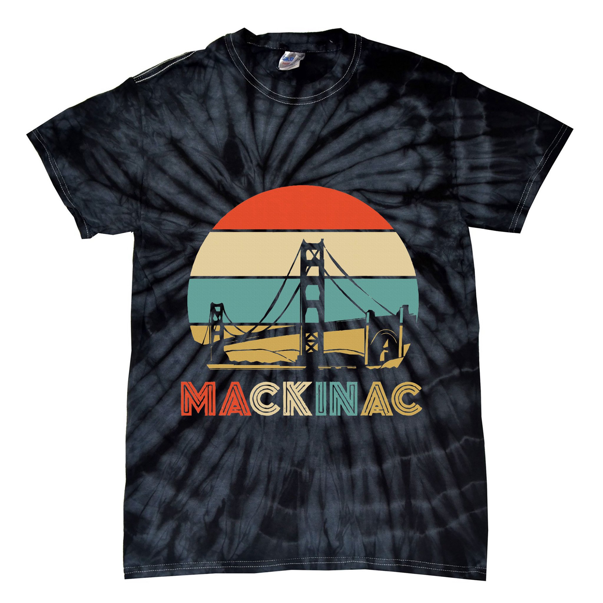 Vintage Mackinac Bridge Island Mackinaw City Retro Michigan Tie-Dye T-Shirt