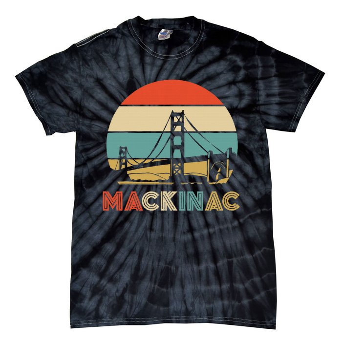 Vintage Mackinac Bridge Island Mackinaw City Retro Michigan Tie-Dye T-Shirt