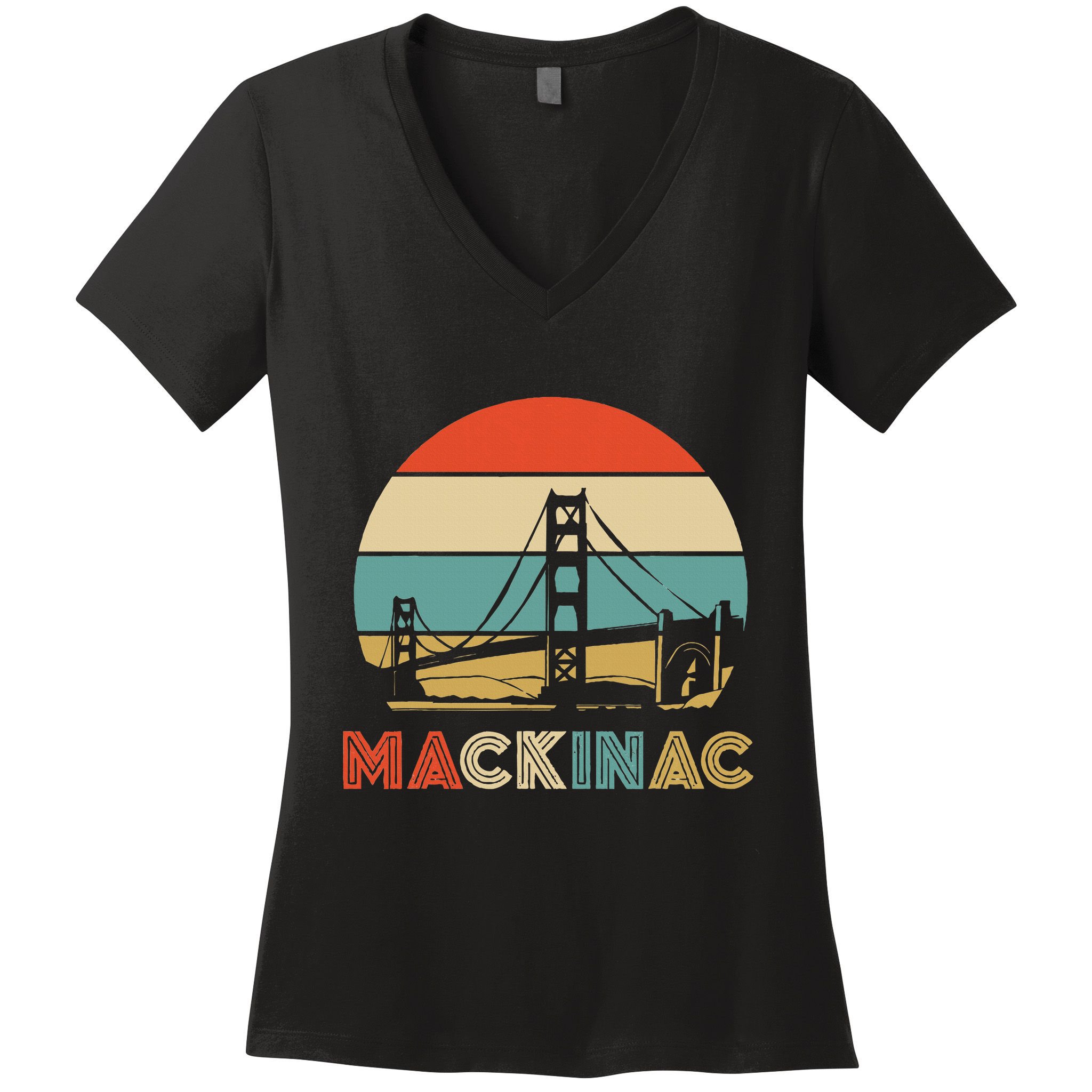 Vintage Mackinac Bridge Island Mackinaw City Retro Michigan Women's V-Neck T-Shirt