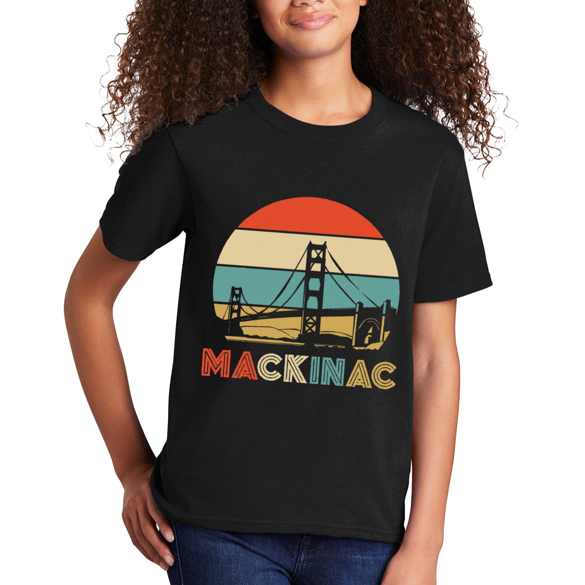 Vintage Mackinac Bridge Island Mackinaw City Retro Michigan Kids T-Shirt