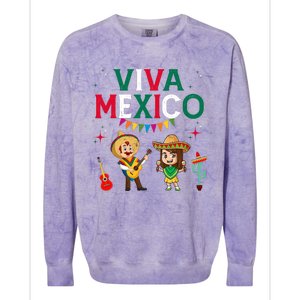 Viva Mexico Boy Girl Maracas Guitar Mexican Independence Colorblast Crewneck Sweatshirt