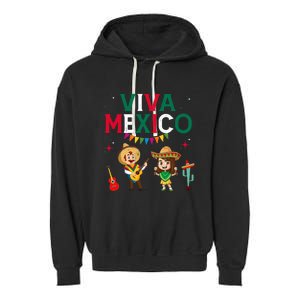 Viva Mexico Boy Girl Maracas Guitar Mexican Independence Garment-Dyed Fleece Hoodie