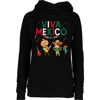 Viva Mexico Boy Girl Maracas Guitar Mexican Independence Womens Funnel Neck Pullover Hood