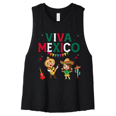 Viva Mexico Boy Girl Maracas Guitar Mexican Independence Women's Racerback Cropped Tank