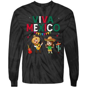 Viva Mexico Boy Girl Maracas Guitar Mexican Independence Tie-Dye Long Sleeve Shirt