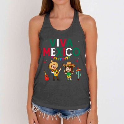 Viva Mexico Boy Girl Maracas Guitar Mexican Independence Women's Knotted Racerback Tank