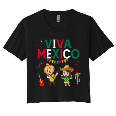 Viva Mexico Boy Girl Maracas Guitar Mexican Independence Women's Crop Top Tee