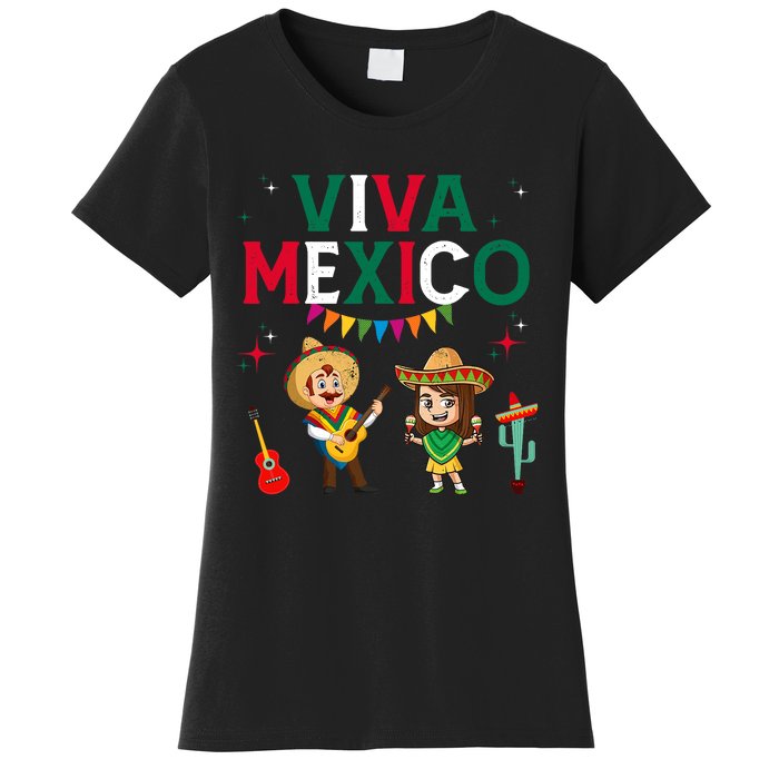 Viva Mexico Boy Girl Maracas Guitar Mexican Independence Women's T-Shirt