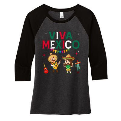 Viva Mexico Boy Girl Maracas Guitar Mexican Independence Women's Tri-Blend 3/4-Sleeve Raglan Shirt