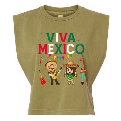 Viva Mexico Boy Girl Maracas Guitar Mexican Independence Garment-Dyed Women's Muscle Tee