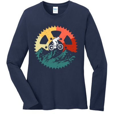 Vintage Mountain Biking Art For Mountain Biker Ladies Long Sleeve Shirt