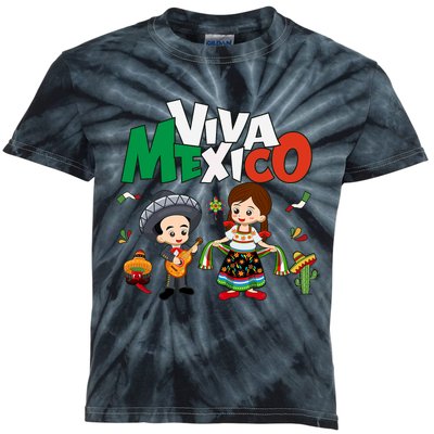 Viva Mexico Boy Girl Guitar Mexican Independence Kids Tie-Dye T-Shirt