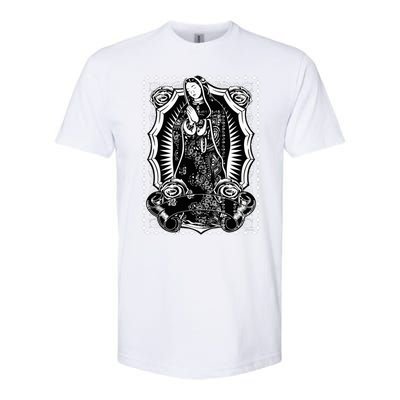 Virgin Mary Black White Bandana Print Chicano Art Cholo Softstyle® CVC T-Shirt