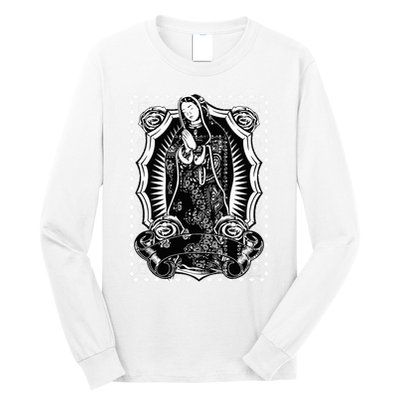 Virgin Mary Black White Bandana Print Chicano Art Cholo Long Sleeve Shirt