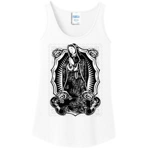 Virgin Mary Black White Bandana Print Chicano Art Cholo Ladies Essential Tank