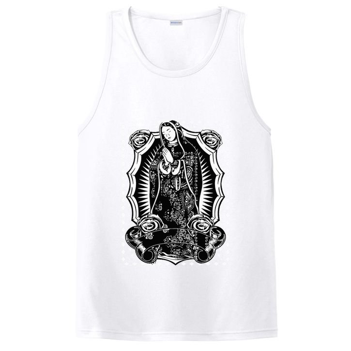 Virgin Mary Black White Bandana Print Chicano Art Cholo PosiCharge Competitor Tank