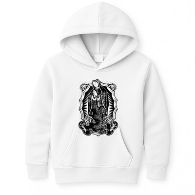 Virgin Mary Black White Bandana Print Chicano Art Cholo Kids Hoodie