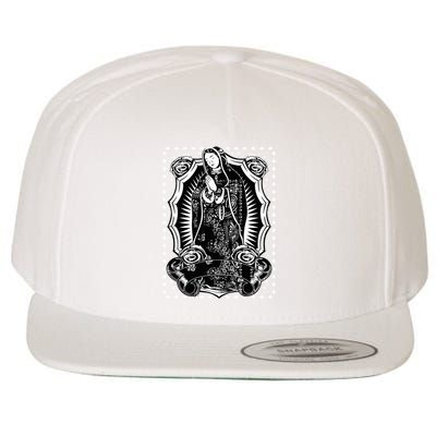 Virgin Mary Black White Bandana Print Chicano Art Cholo Wool Snapback Cap
